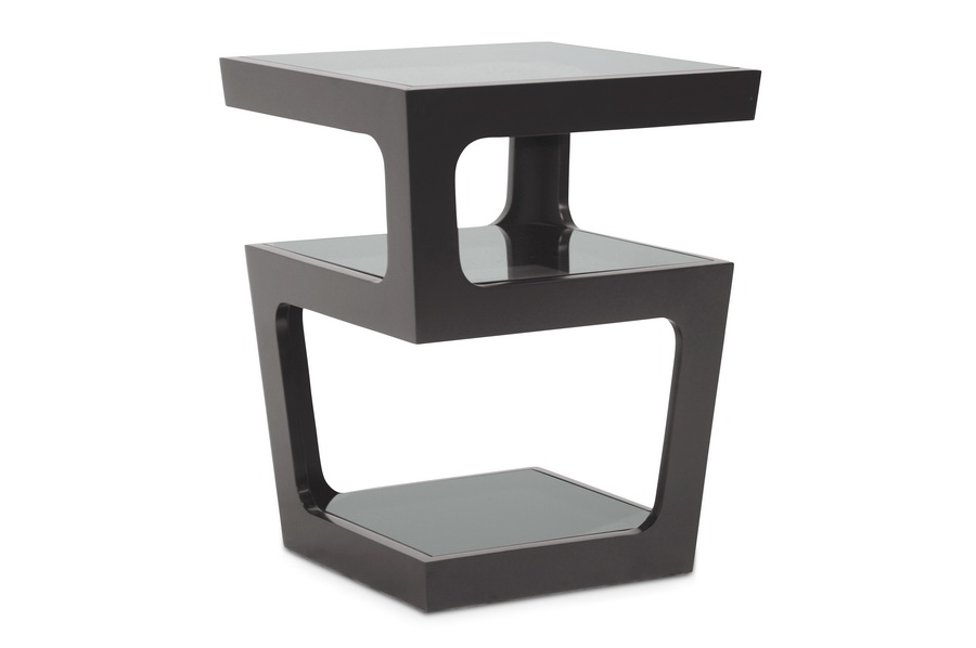 Baxton Studio Clara Black Modern End Table with 3 Tiered Glass